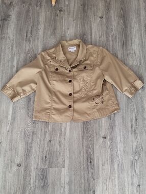 TanJay Tan Embroidered Button-Front Women's Blazer Petite 12